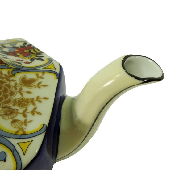 Schumann Bavaria Hexagonal Teapot Cobalt Blue Floral Gold Trim Vintage Germany - Picture 4 of 10